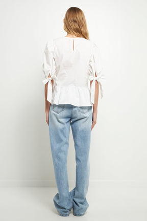 ENGLISH FACTORY - Puff Short Sleeve Peplum Top - TOPS available at Objectrare
