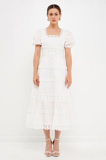 ENDLESS ROSE - Multi Lace Linen Maxi Dress - DRESSES available at Objectrare