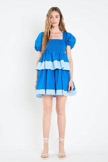 ENGLISH FACTORY - Colorblock Smocked Tiered Mini Dress - DRESSES available at Objectrare