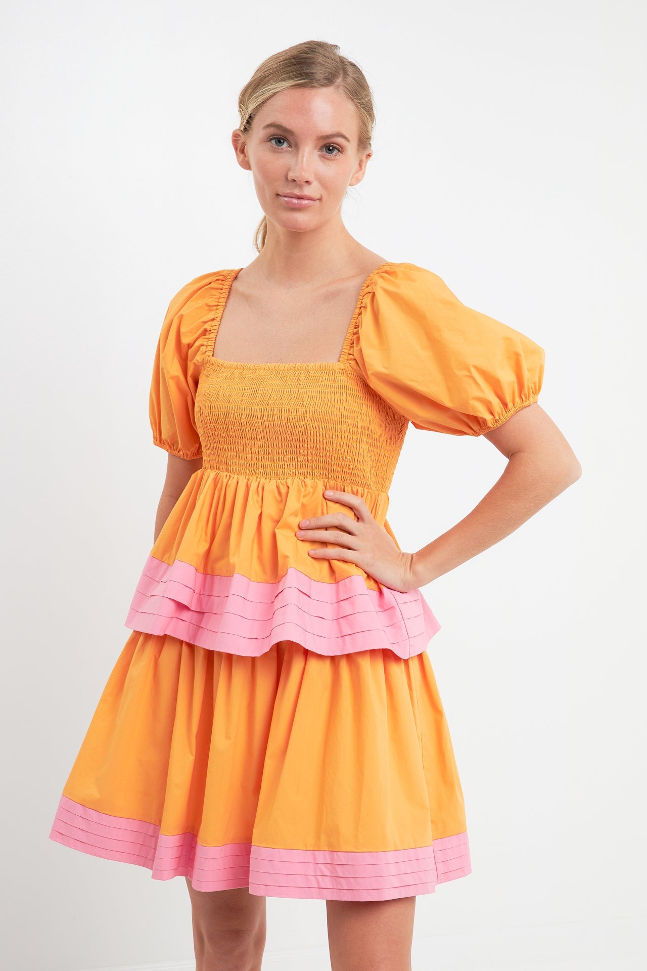 ENGLISH FACTORY - Colorblock Smocked Tiered Mini Dress - DRESSES available at Objectrare
