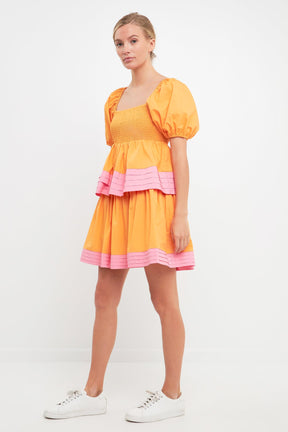 ENGLISH FACTORY - Colorblock Smocked Tiered Mini Dress - DRESSES available at Objectrare