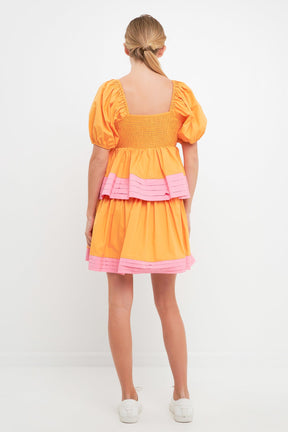 ENGLISH FACTORY - Colorblock Smocked Tiered Mini Dress - DRESSES available at Objectrare