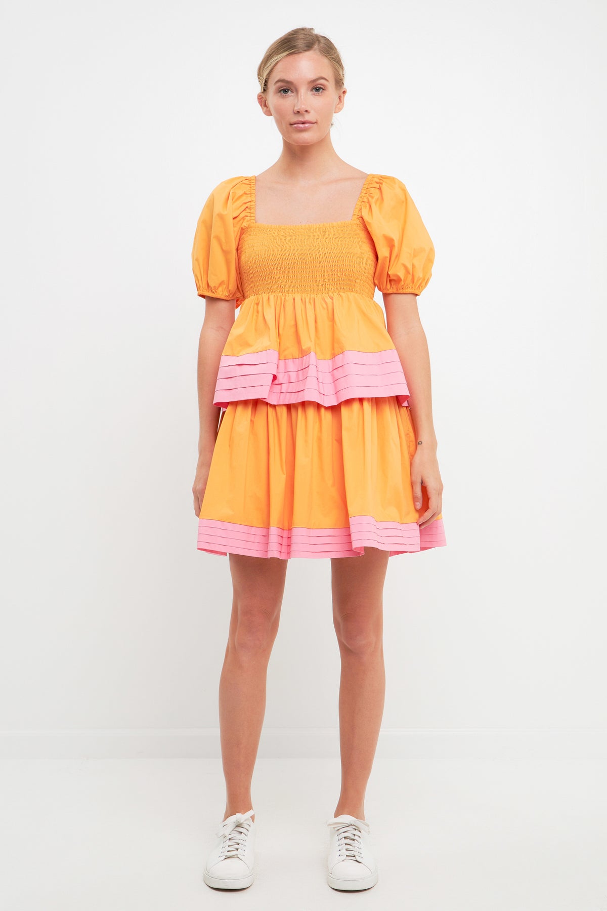 ENGLISH FACTORY - Colorblock Smocked Tiered Mini Dress - DRESSES available at Objectrare