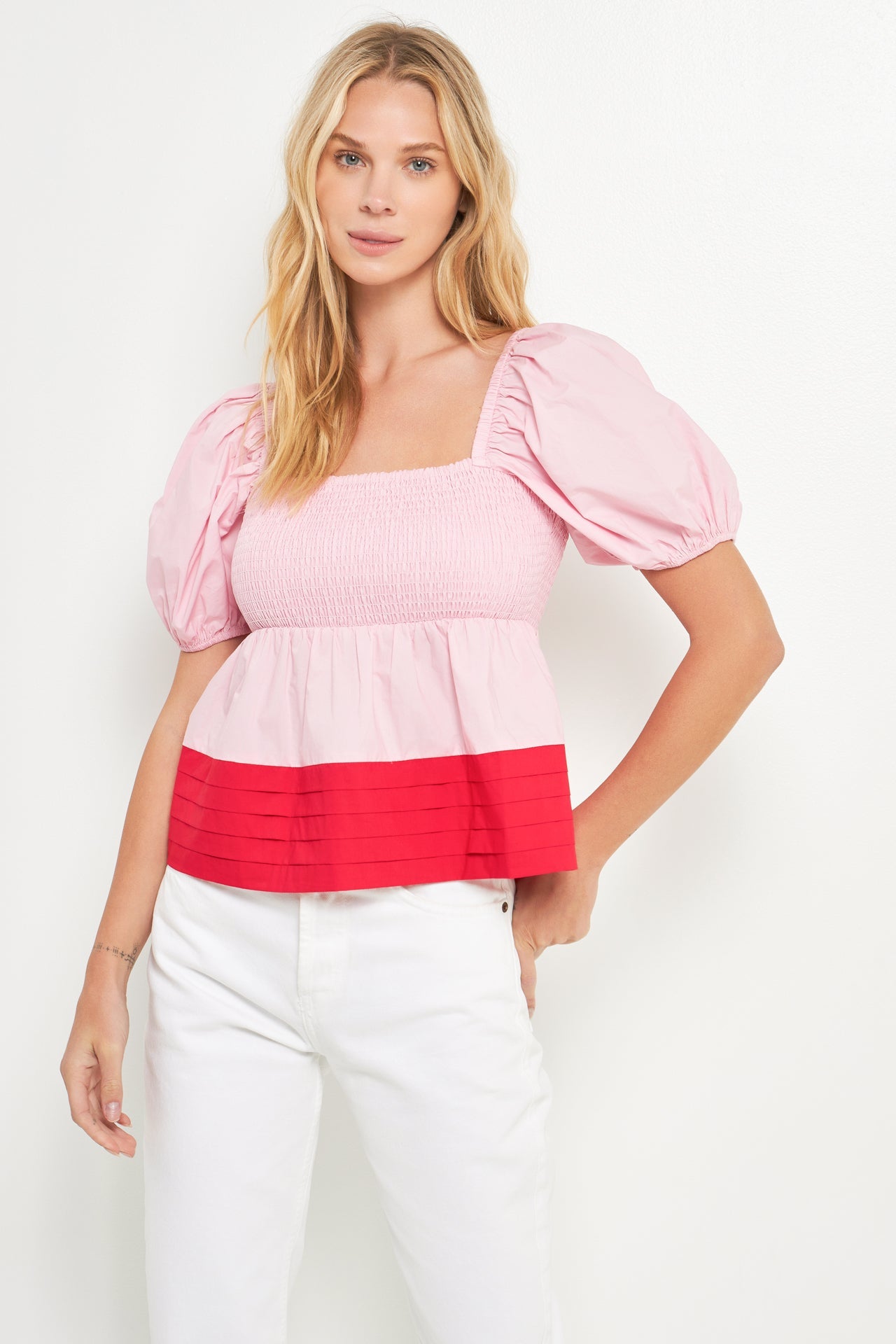 ENGLISH FACTORY - Colorblock Smocked Top - TOPS available at Objectrare