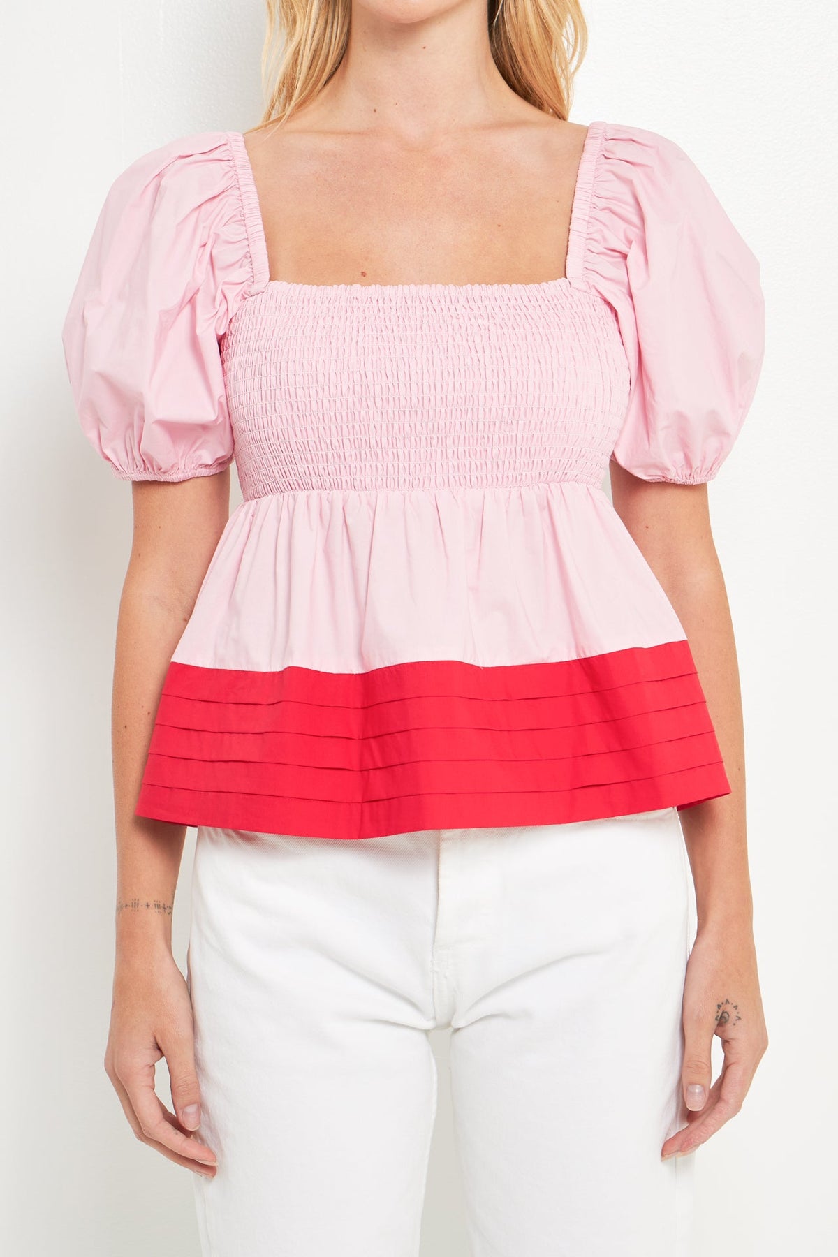 ENGLISH FACTORY - Colorblock Smocked Top - TOPS available at Objectrare