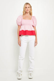 ENGLISH FACTORY - Colorblock Smocked Top - TOPS available at Objectrare