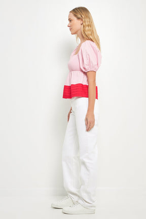 ENGLISH FACTORY - Colorblock Smocked Top - TOPS available at Objectrare