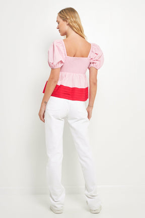 ENGLISH FACTORY - Colorblock Smocked Top - TOPS available at Objectrare