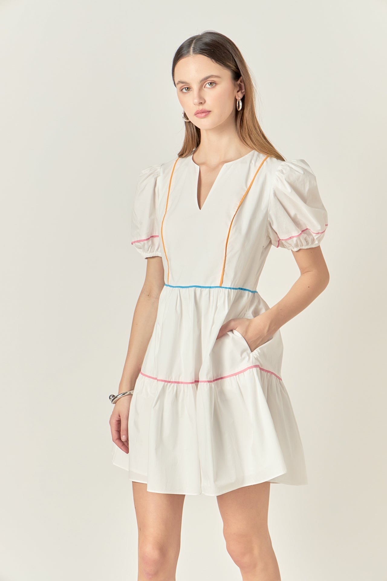 ENGLISH FACTORY - Puff Sleeve Tiered Mini Dress - DRESSES available at Objectrare