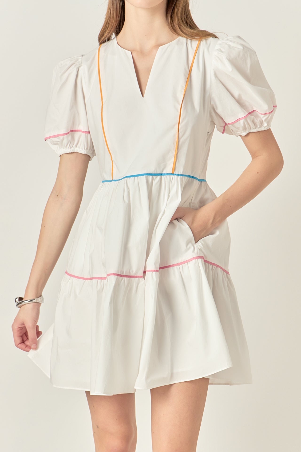 ENGLISH FACTORY - Puff Sleeve Tiered Mini Dress - DRESSES available at Objectrare