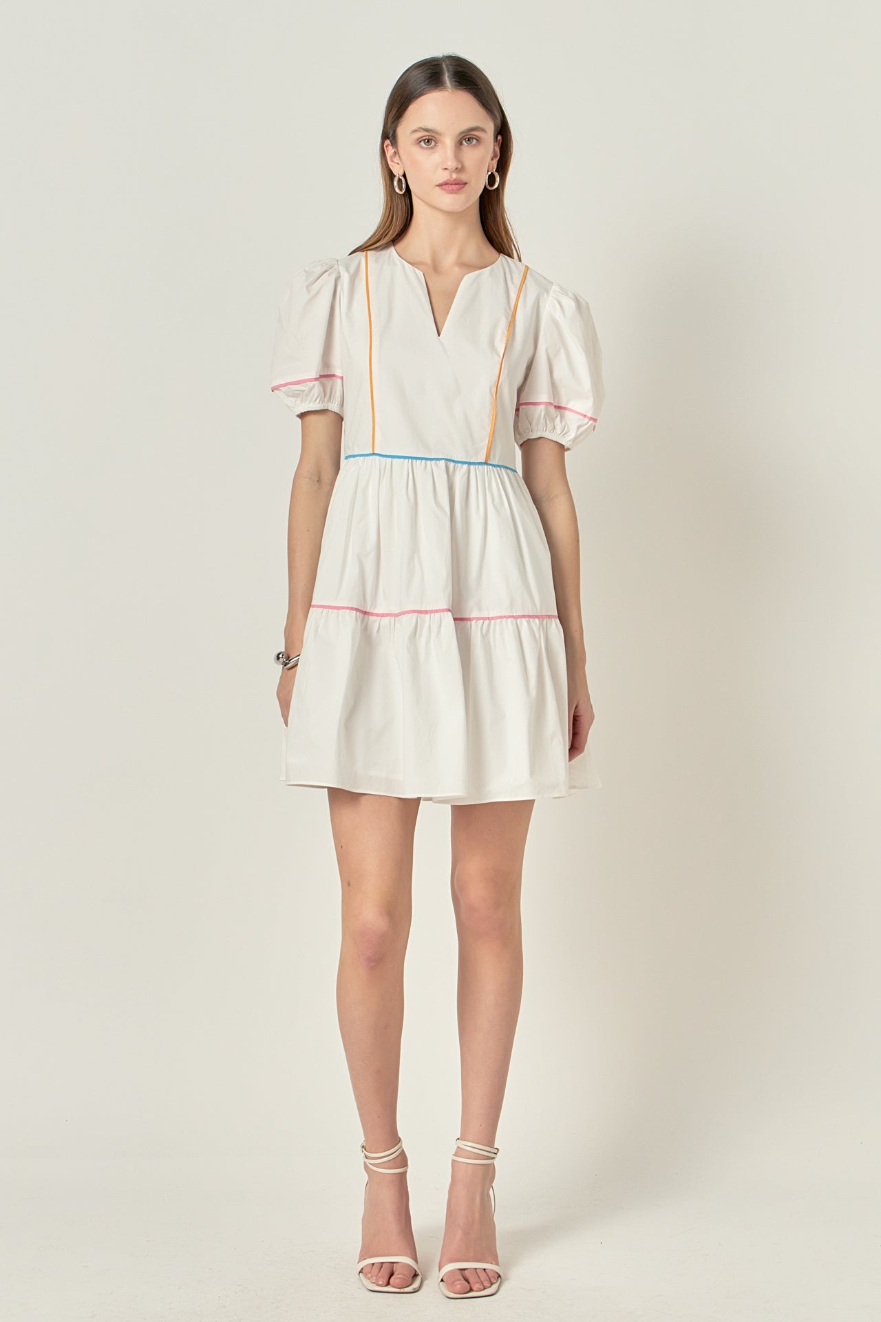 ENGLISH FACTORY - Puff Sleeve Tiered Mini Dress - DRESSES available at Objectrare