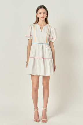ENGLISH FACTORY - Puff Sleeve Tiered Mini Dress - DRESSES available at Objectrare