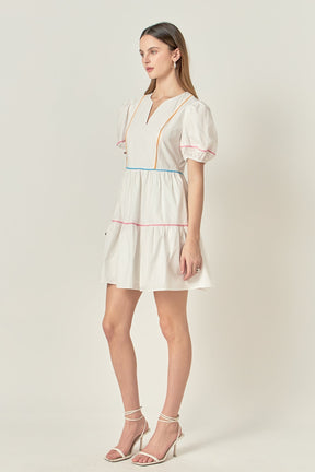 ENGLISH FACTORY - Puff Sleeve Tiered Mini Dress - DRESSES available at Objectrare