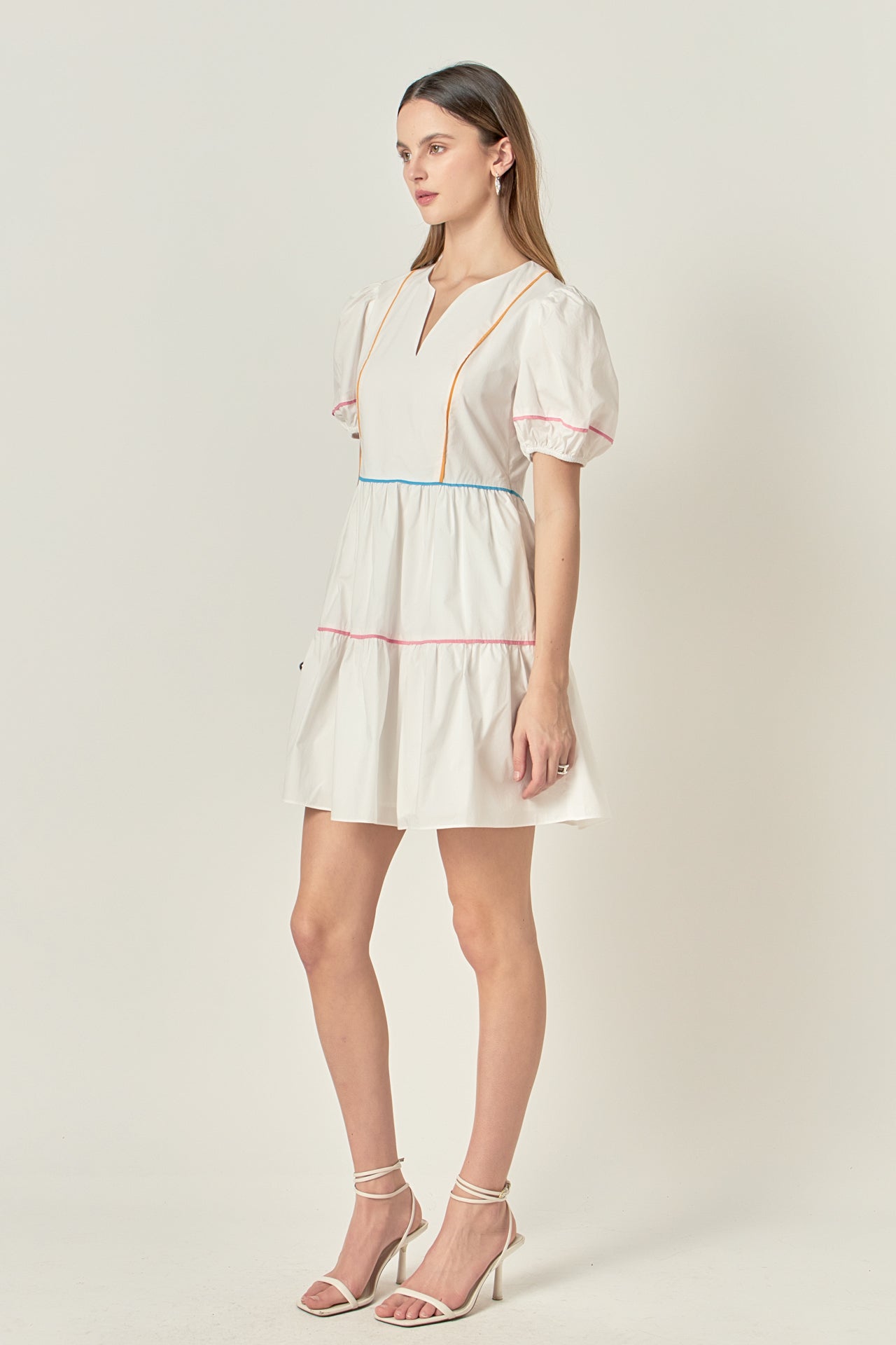 ENGLISH FACTORY - Puff Sleeve Tiered Mini Dress - DRESSES available at Objectrare