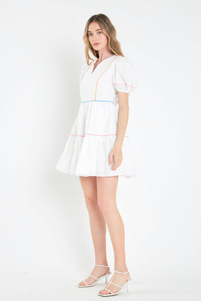 ENGLISH FACTORY - English Factory - Puff Sleeve Tiered Mini Dress - DRESSES available at Objectrare