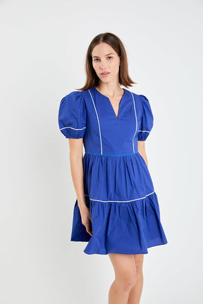 ENGLISH FACTORY - English Factory - Puff Sleeve Tiered Mini Dress - DRESSES available at Objectrare