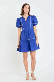 ENGLISH FACTORY - Puff Sleeve Tiered Mini Dress - DRESSES available at Objectrare
