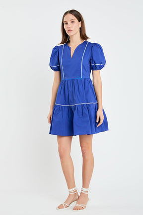 ENGLISH FACTORY - English Factory - Puff Sleeve Tiered Mini Dress - DRESSES available at Objectrare