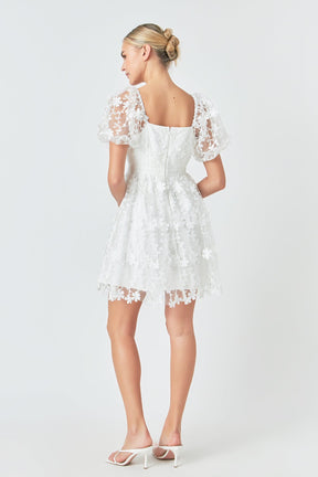 ENDLESS ROSE - Endless Rose - Crochet Lace Bustier Puff Mini Dress - DRESSES available at Objectrare