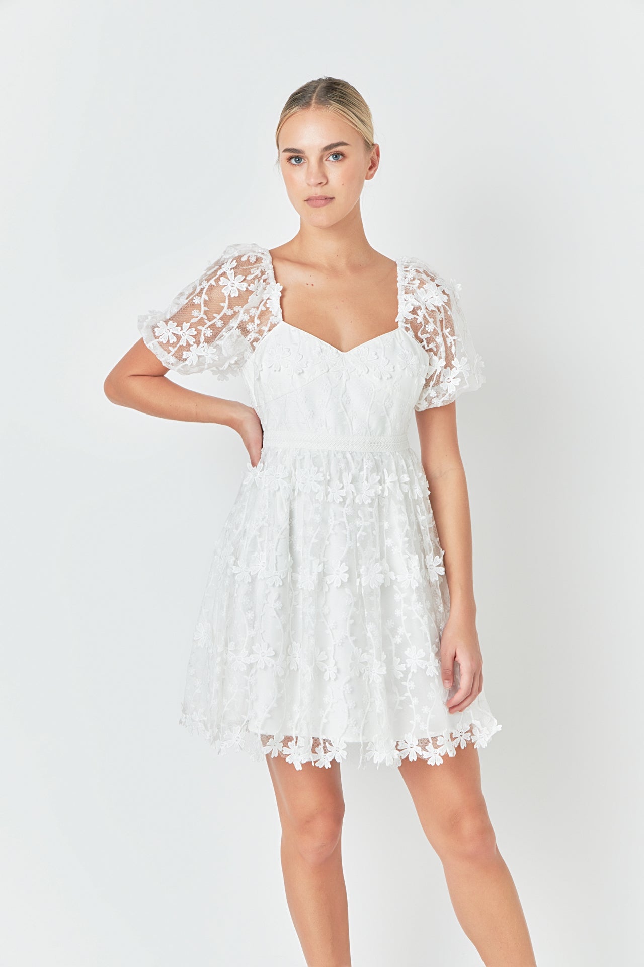 ENDLESS ROSE - Endless Rose - Crochet Lace Bustier Puff Mini Dress - DRESSES available at Objectrare