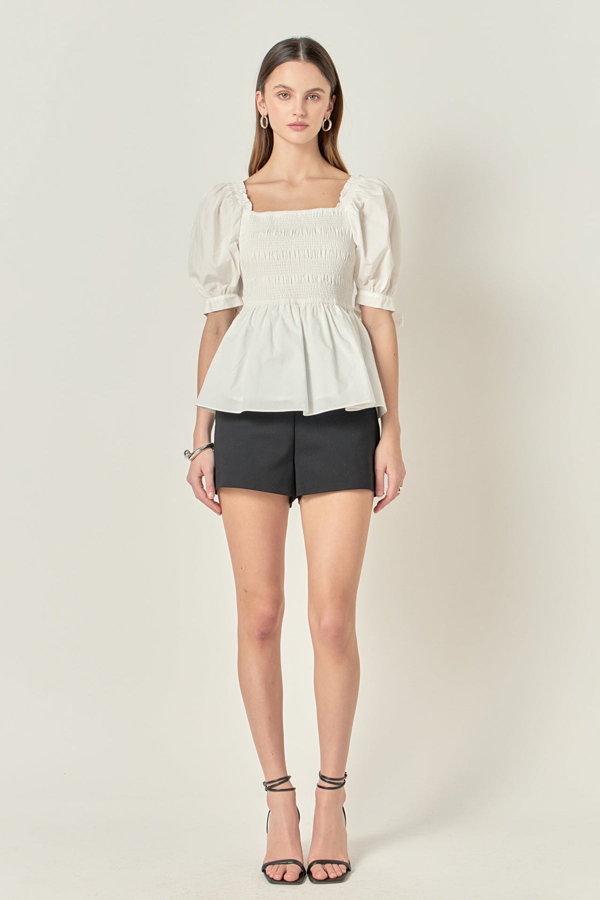 ENGLISH FACTORY - Bow Puff Sleeve Peplum Top - TOPS available at Objectrare