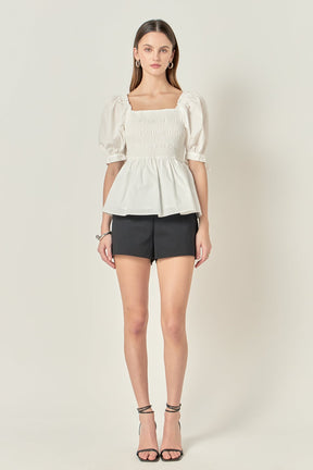 ENGLISH FACTORY - Bow Puff Sleeve Peplum Top - TOPS available at Objectrare