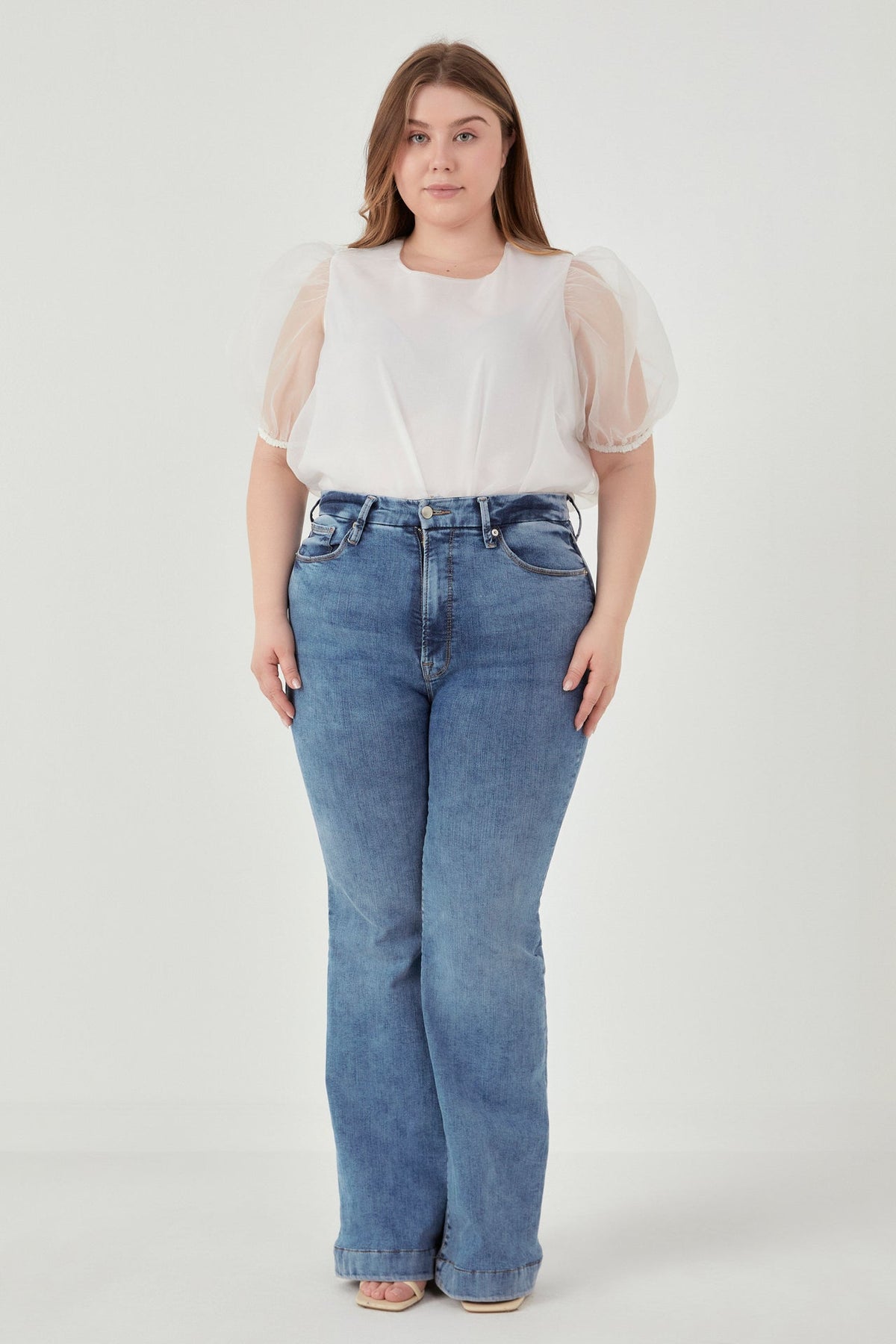 ENGLISH FACTORY - Plus Size Organza Puff Sleeve Top - TOPS available at Objectrare