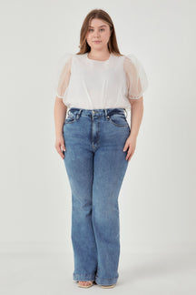 ENGLISH FACTORY - Plus Size Organza Puff Sleeve Top - TOPS available at Objectrare