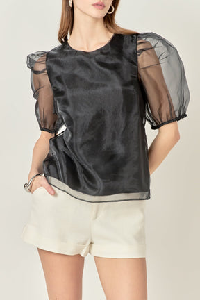 ENGLISH FACTORY - Organza Puff Sleeve Top - TOPS available at Objectrare