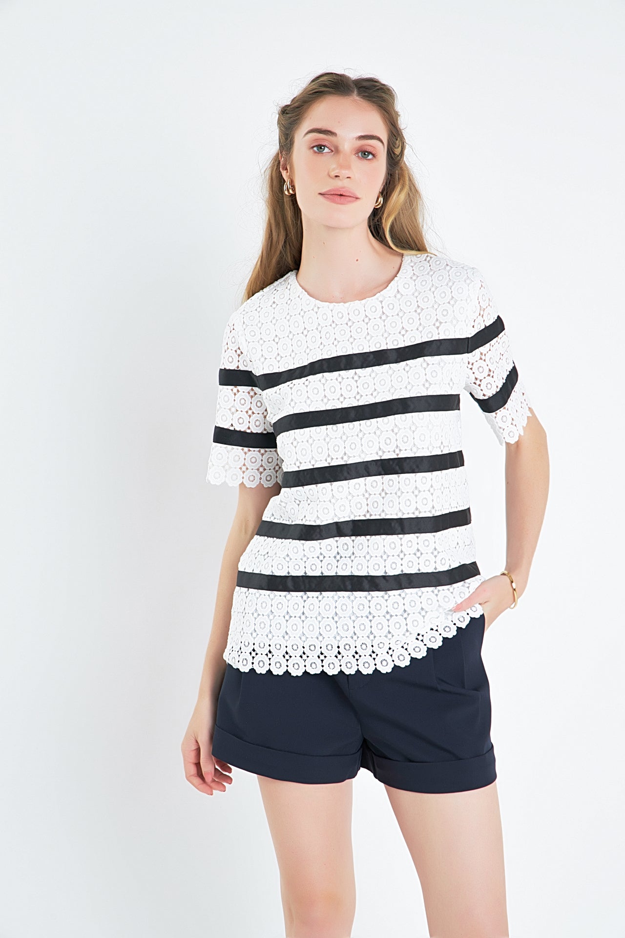 ENGLISH FACTORY - Lace Striped Top - TOPS available at Objectrare