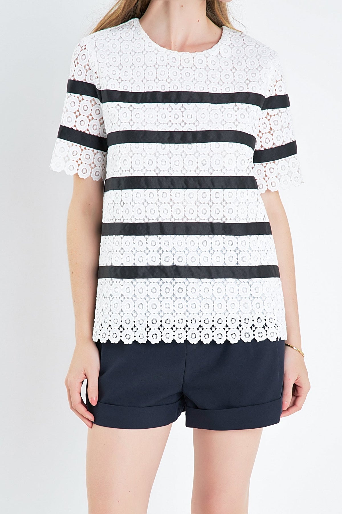 ENGLISH FACTORY - English Factory - Lace Striped Top - TOPS available at Objectrare