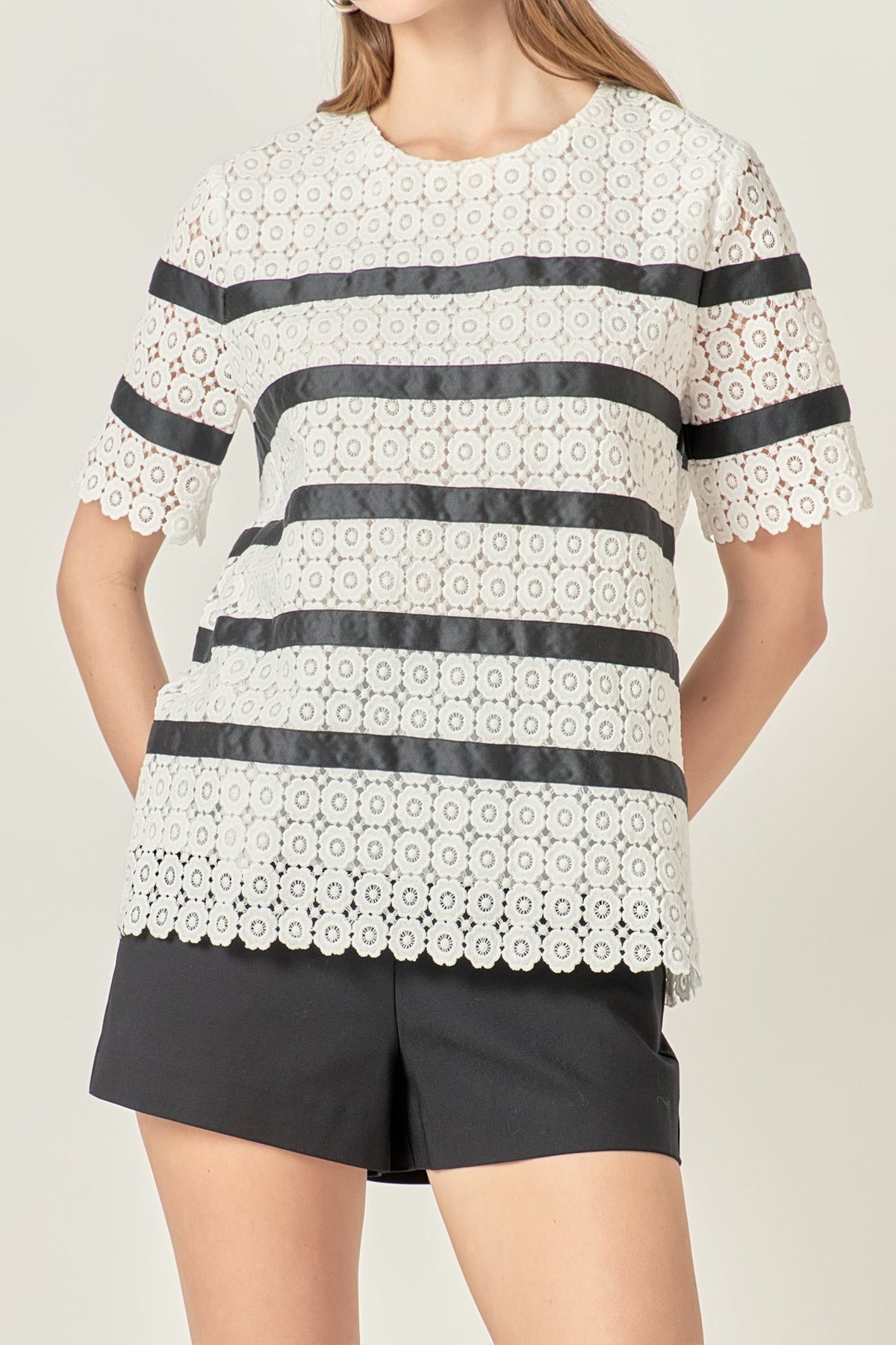 ENGLISH FACTORY - Lace Striped Top - TOPS available at Objectrare