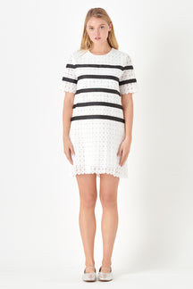 ENGLISH FACTORY - Eyelet Striped Shift Dress - DRESSES available at Objectrare