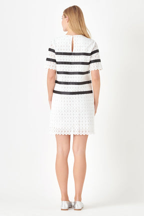 ENGLISH FACTORY - Eyelet Striped Shift Dress - DRESSES available at Objectrare