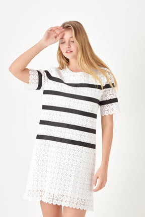 ENGLISH FACTORY - Eyelet Striped Shift Dress - DRESSES available at Objectrare