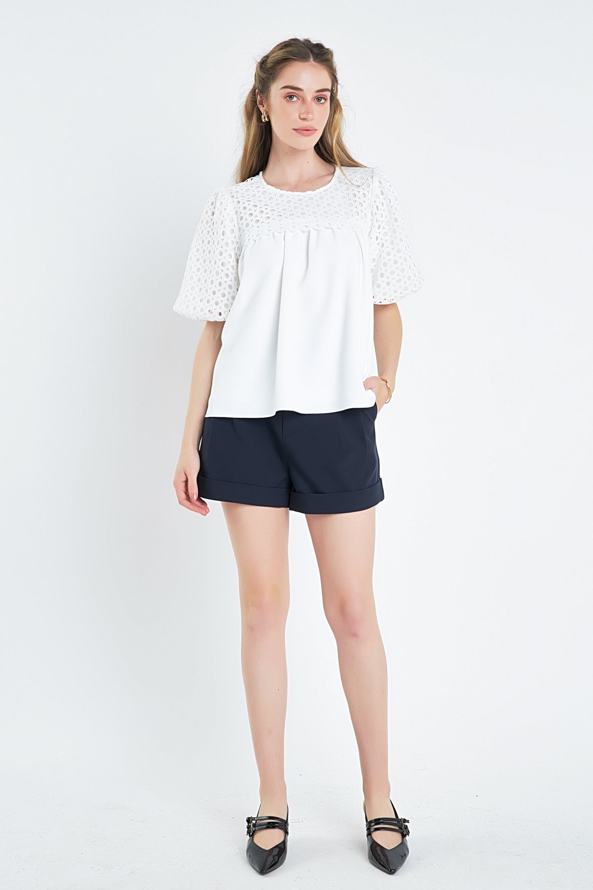 ENGLISH FACTORY - Eyelet Flounced Top - TOPS available at Objectrare
