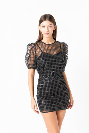 ENDLESS ROSE - Sequins Mesh Grid Top - TOPS available at Objectrare