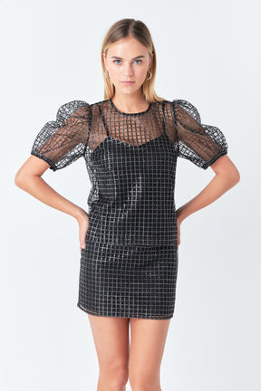 ENDLESS ROSE - Sequins Mesh Grid Top - TOPS available at Objectrare