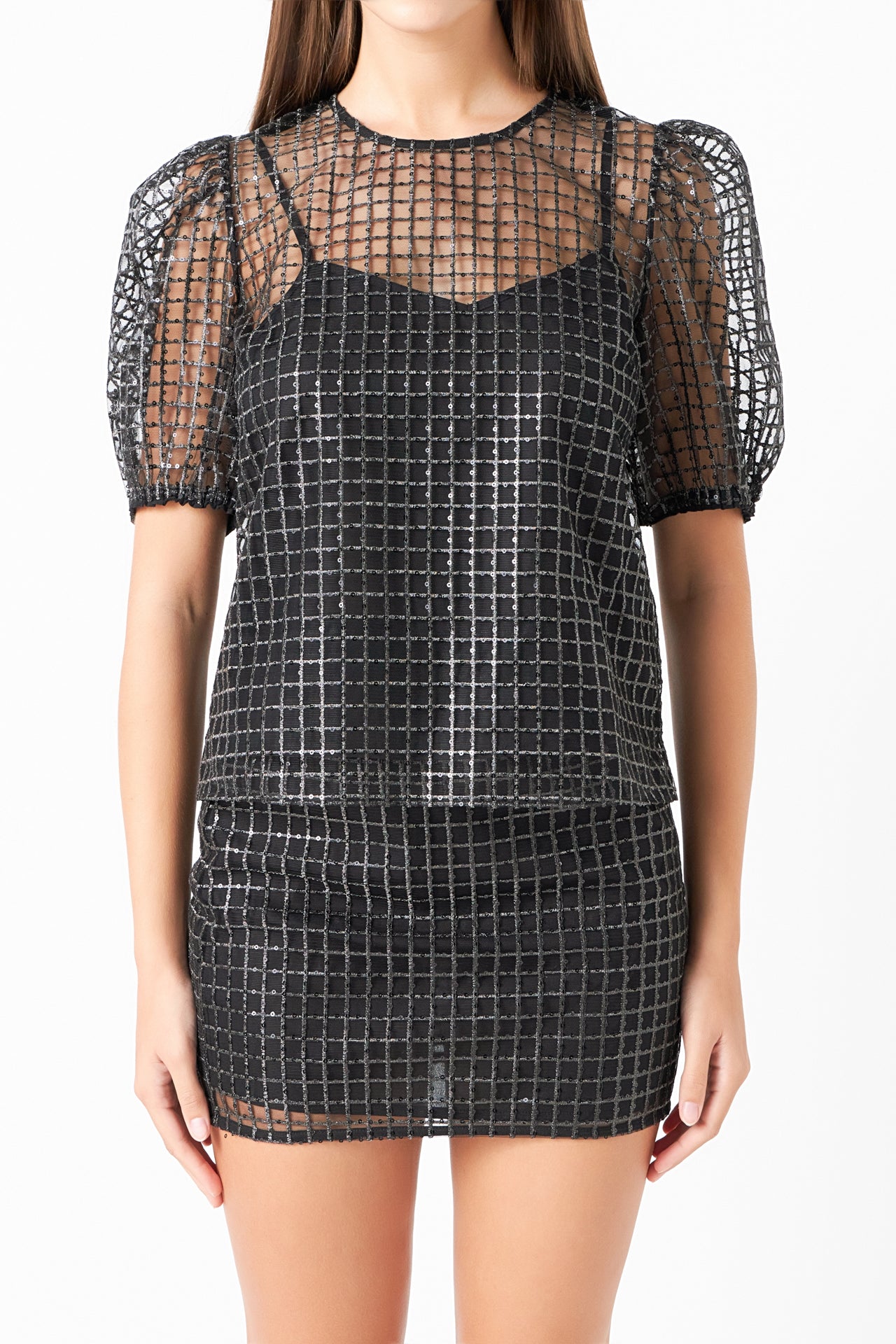 ENDLESS ROSE - Sequins Mesh Grid Top - TOPS available at Objectrare
