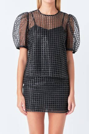 ENDLESS ROSE - Sequins Mesh Grid Top - TOPS available at Objectrare