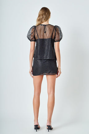 ENDLESS ROSE - Sequined Mesh Grid Top - TOPS available at Objectrare
