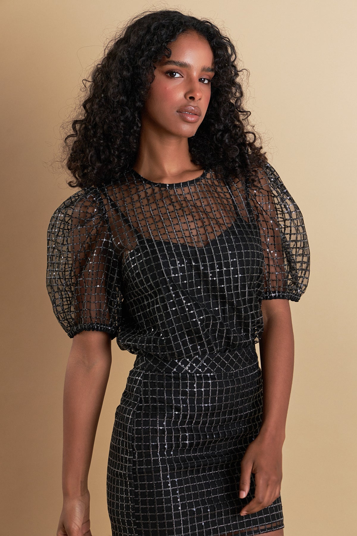 ENDLESS ROSE - Sequins Mesh Grid Top - TOPS available at Objectrare