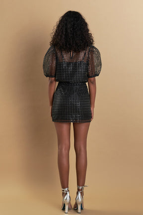 ENDLESS ROSE - Sequins Gridded Mesh Skirt - SKIRTS available at Objectrare