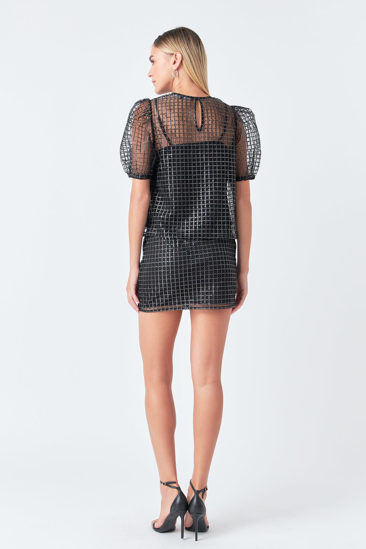 ENDLESS ROSE - Sequins Gridded Mesh Skirt - SKIRTS available at Objectrare