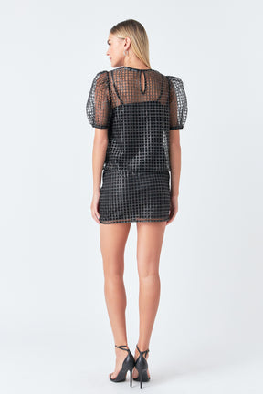 ENDLESS ROSE - Sequins Gridded Mesh Skirt - SKIRTS available at Objectrare