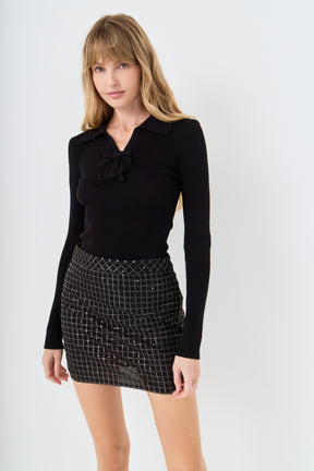 Sequined Mesh Gridded Skirt