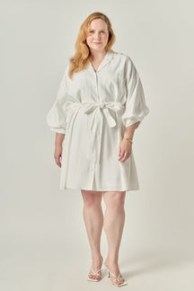 ENDLESS ROSE - Blouson Sleeve Belted Shirt Dress - DRESSES available at Objectrare
