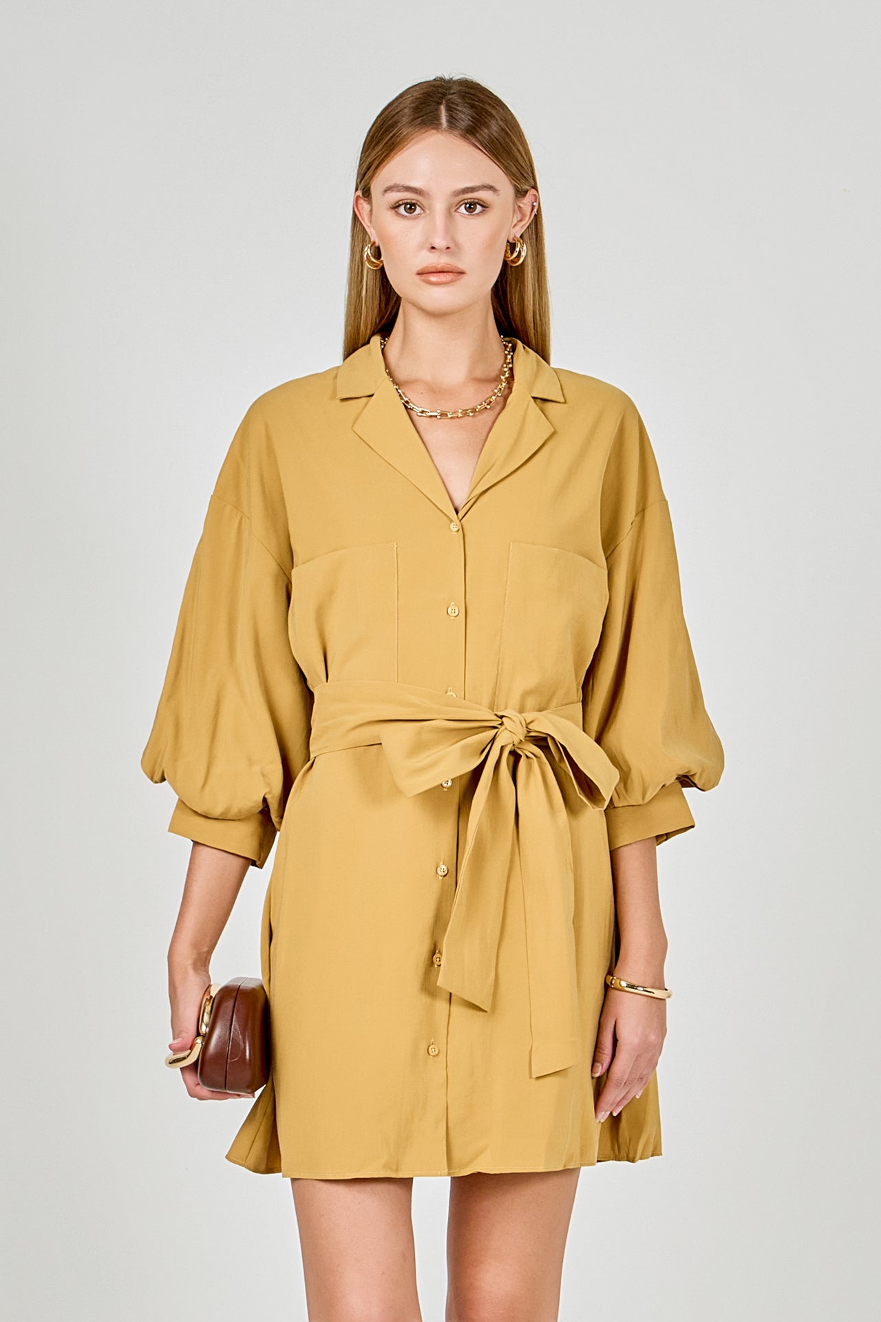 Endless Rose - Belted Mini Shirt Dress Powder Blue / Xs Endless Rose - Belted Mini Shirt Dress Powder Blue / Xs