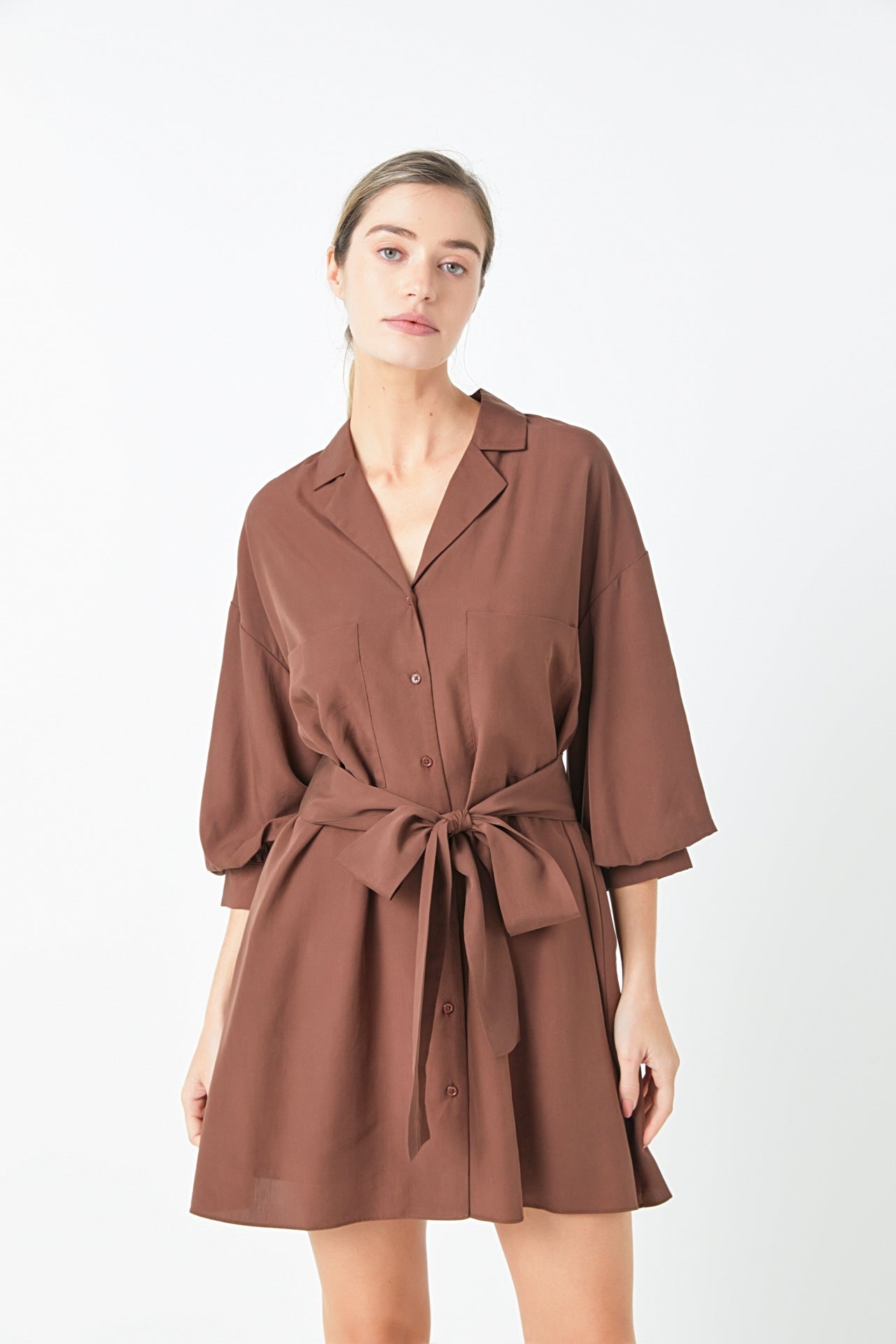 belted mini shirt dress Sheer Long Sleeve Organza Collar, Hale Mini Shirt Dress in Black, Size M, For GNO/Date Night