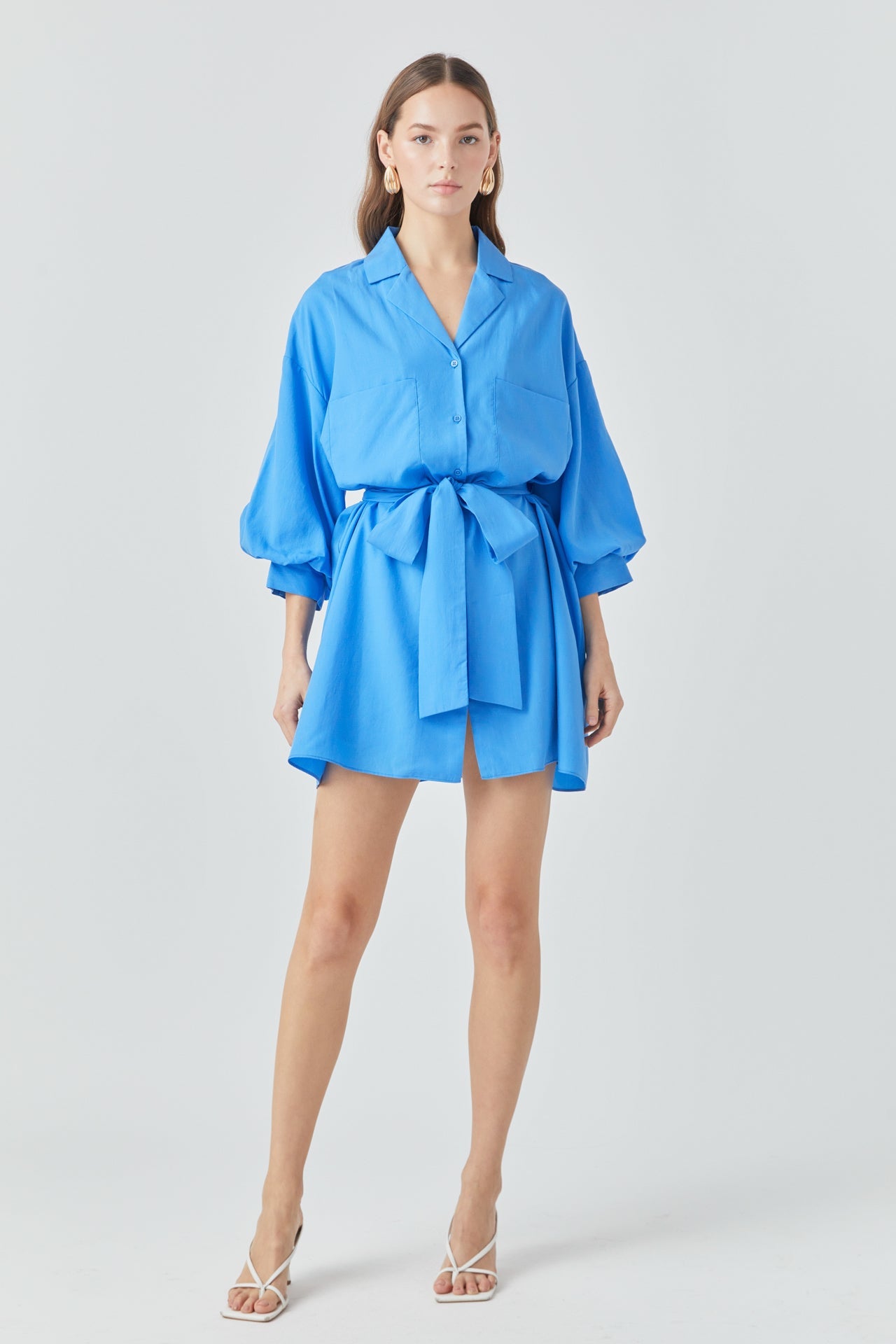 Endless Rose - Belted Mini Shirt Dress Ocean Blue / L Endless Rose - Belted Mini Shirt Dress Ocean Blue / L